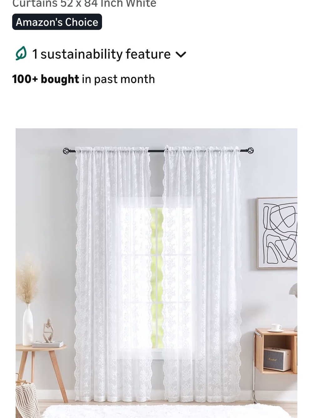 6 Panels White Lace Sheer Curtains